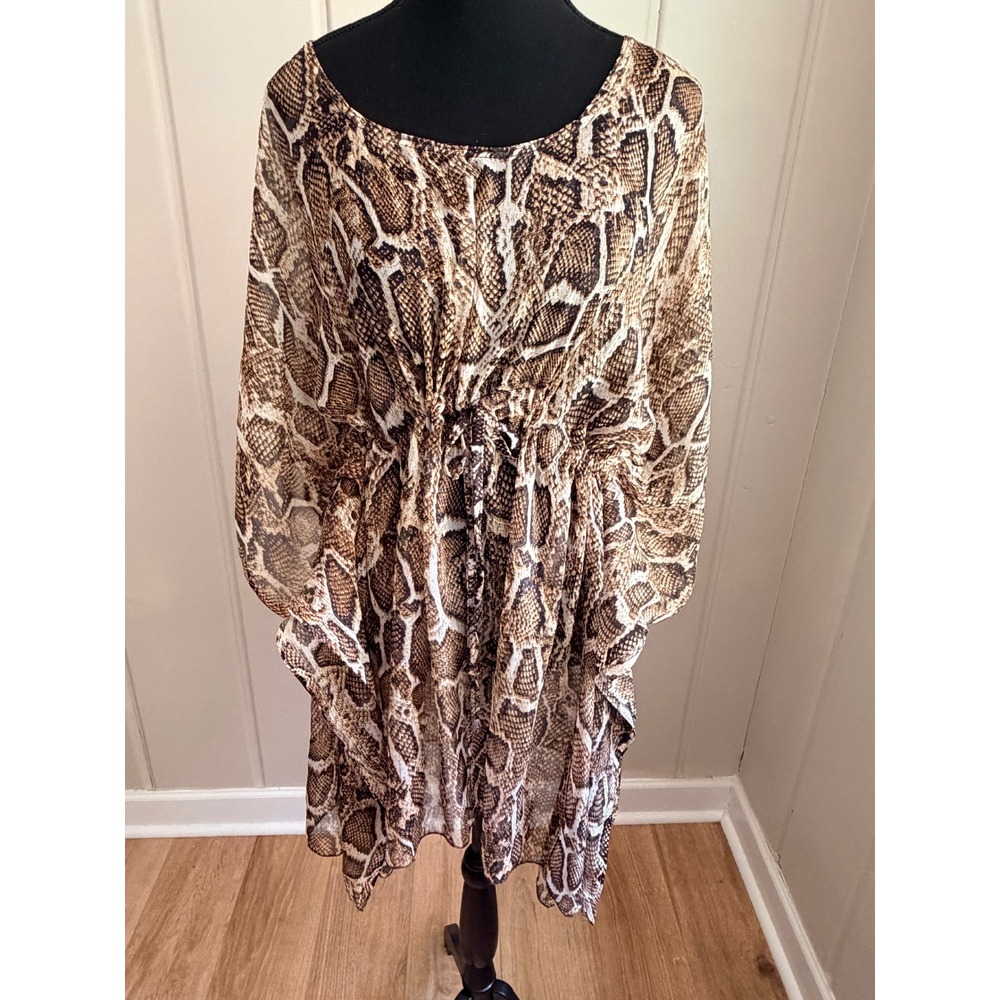 Sunflower Brown Snakeskin Print Sheer Kaftan Tunic Coverup Free Size